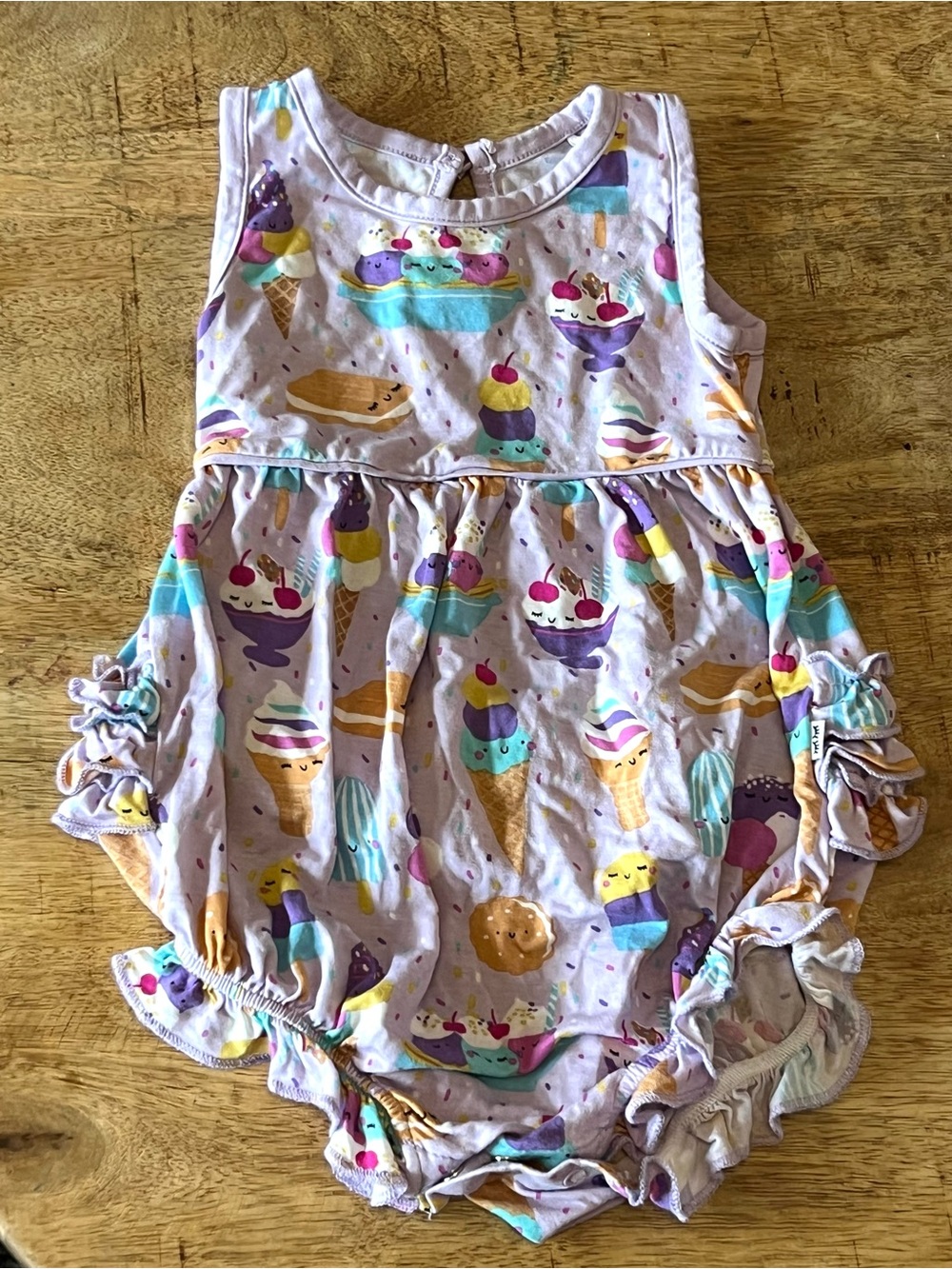 Play by little sleepies baby girl 12-18  romper ruffle butt ice cream print